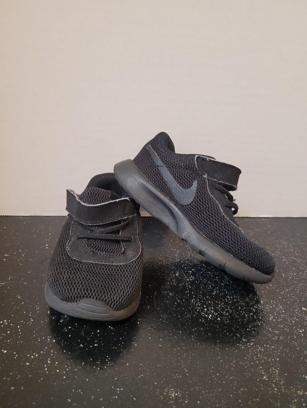 Nike Black On Black Tanjun Athletic Sneakers with Hook-and-Loop Strap